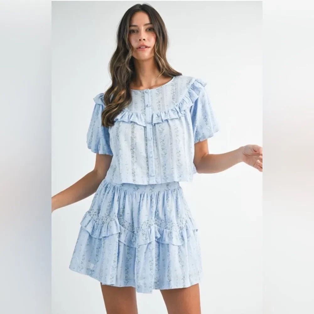 Light Blue Ruffled Two-Piece Set